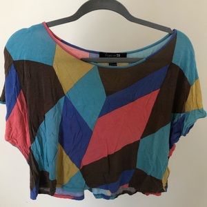 Forever 21 Color Block Boxy Short Sleeve Top Shirt